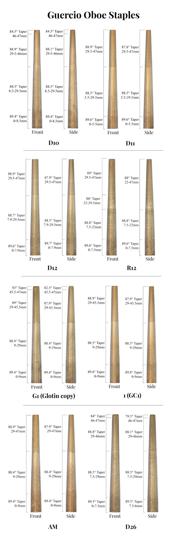 Guercio Oboe Staples Taper Comparison Guercio Oboe Staples Taper Comparison