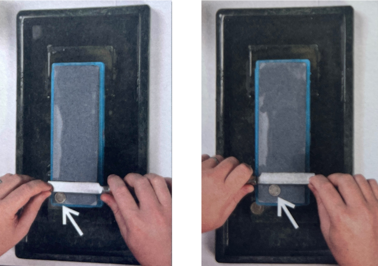 figure 4 Photos of knife starting position with the blade facing away from the user.