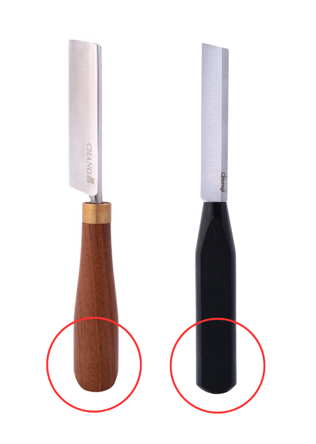 figure 5 Image comparing knife handle shapes. Left: rounded, right: square